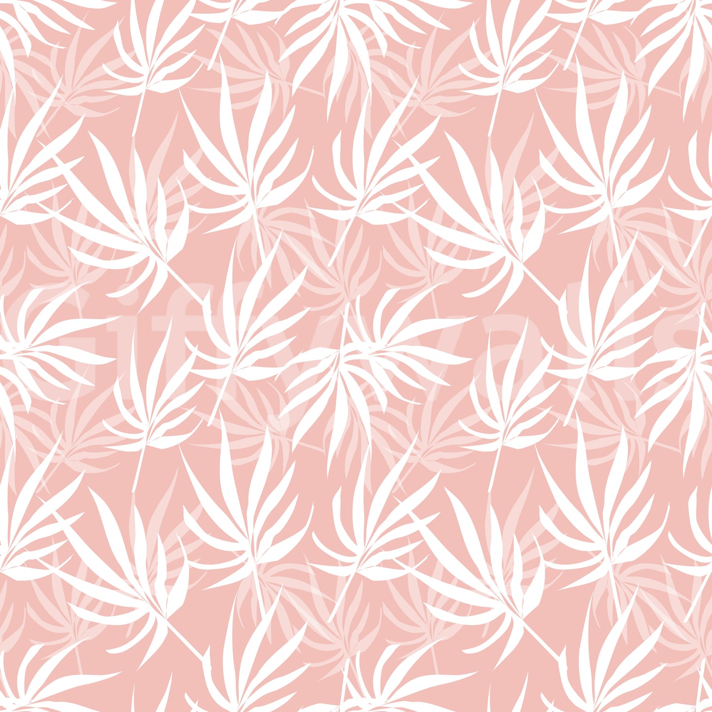Subtle Tropical Blush wallpaper decor white fan palm silhouettes.