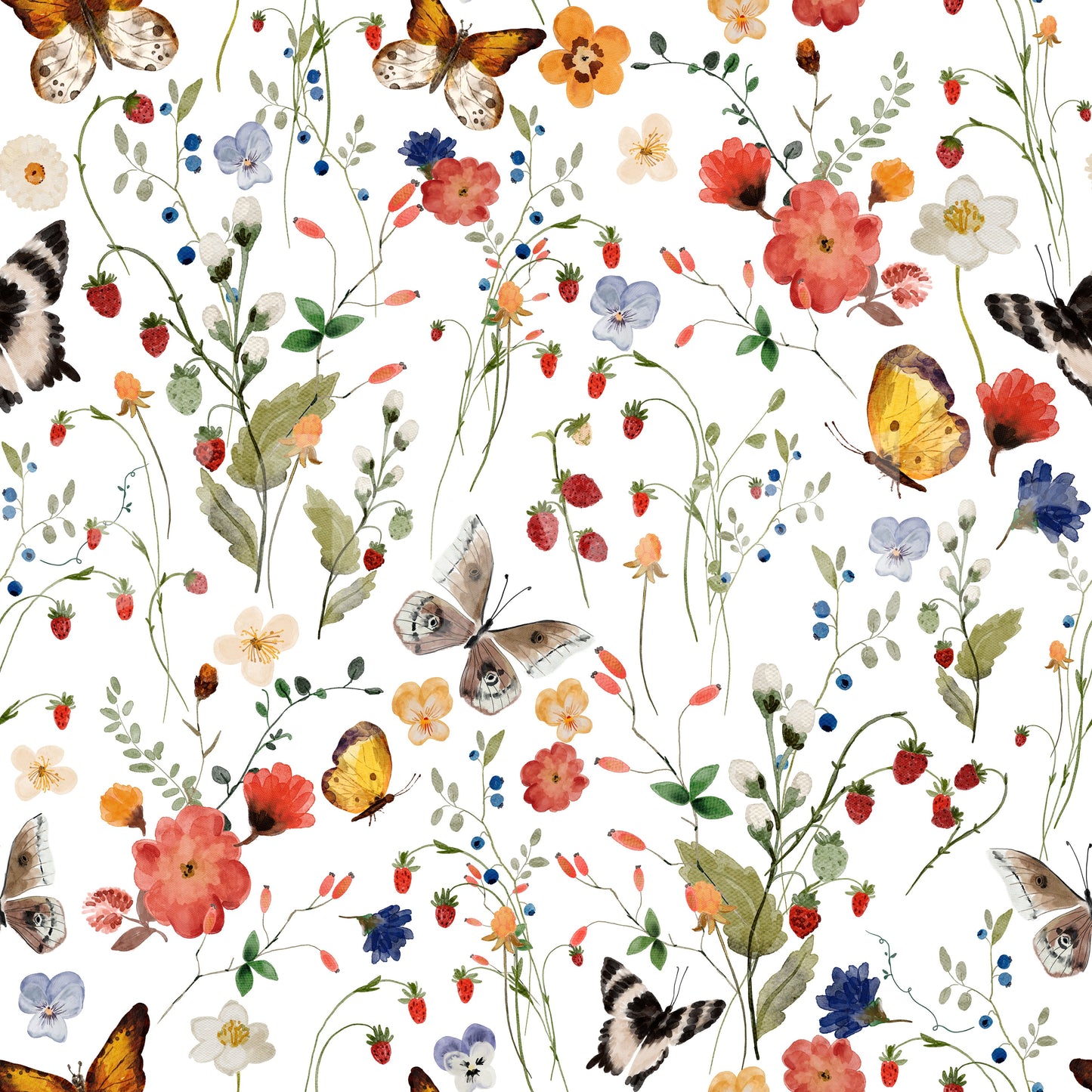 Charming watercolor removable wallpaper pattern, Meadow Magic product.