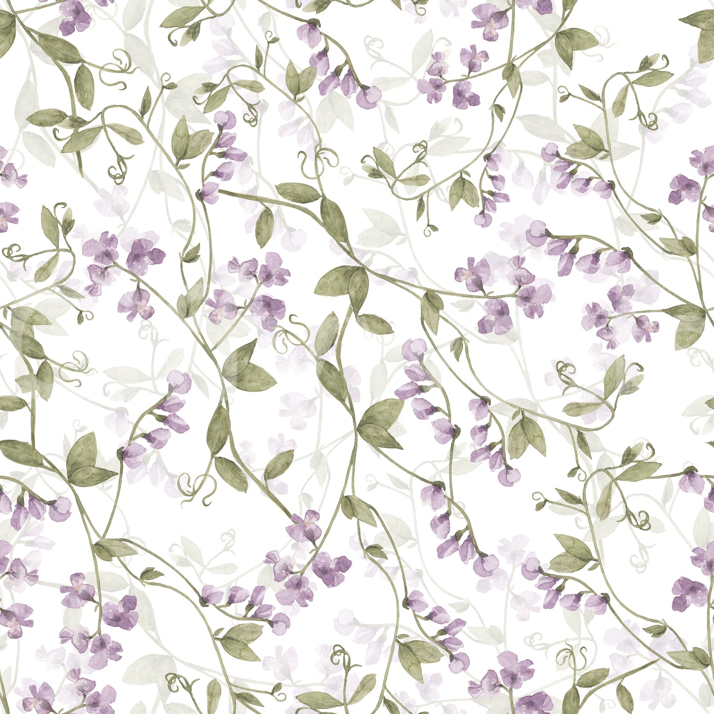 Artistic delicate petals on Lilac Vines Meadow wallpaper.