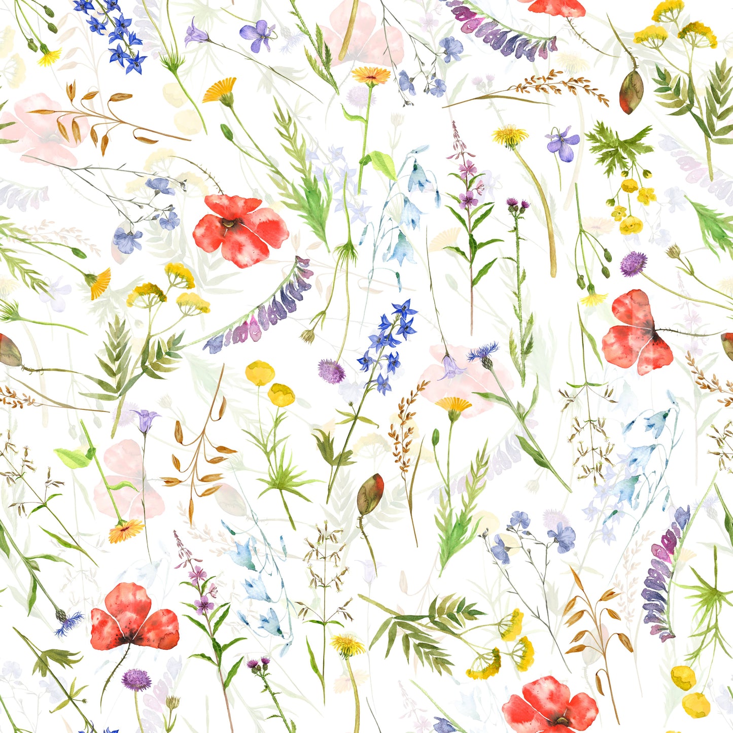 Watercolor Poppies Meadow Wallpaper