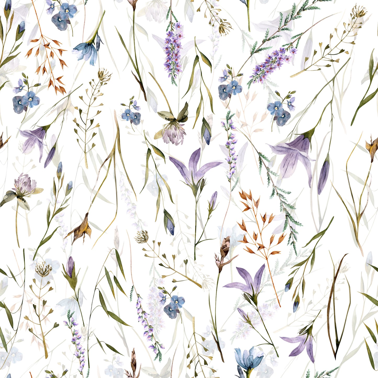 Nature inspired Watercolor Spring Wildflower Meadow background print.