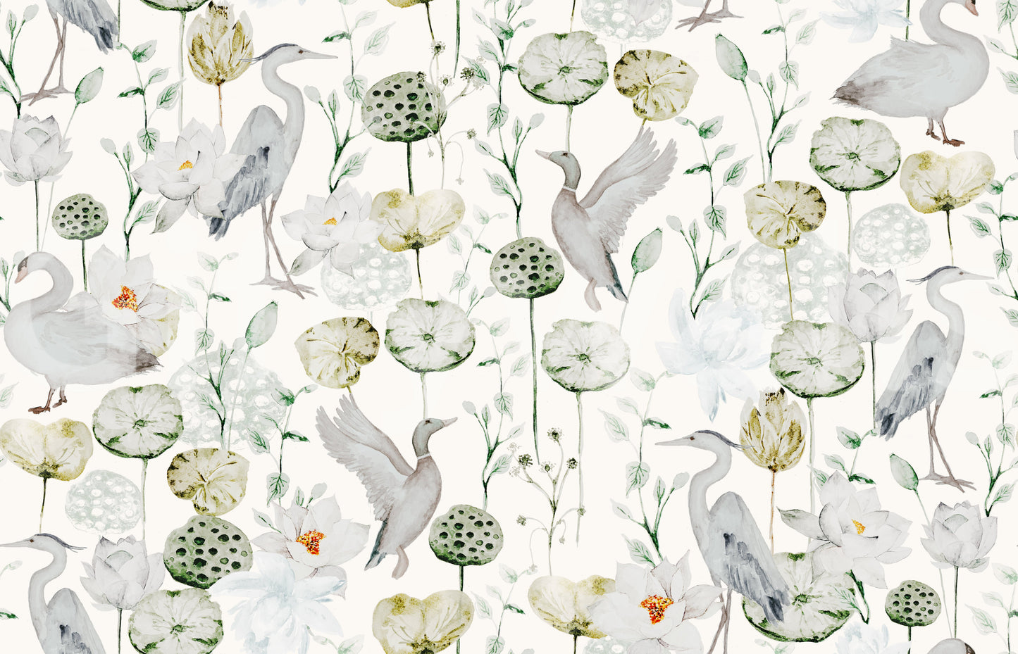 Subtle botanical Watercolor Bird Haven design for modern interiors.