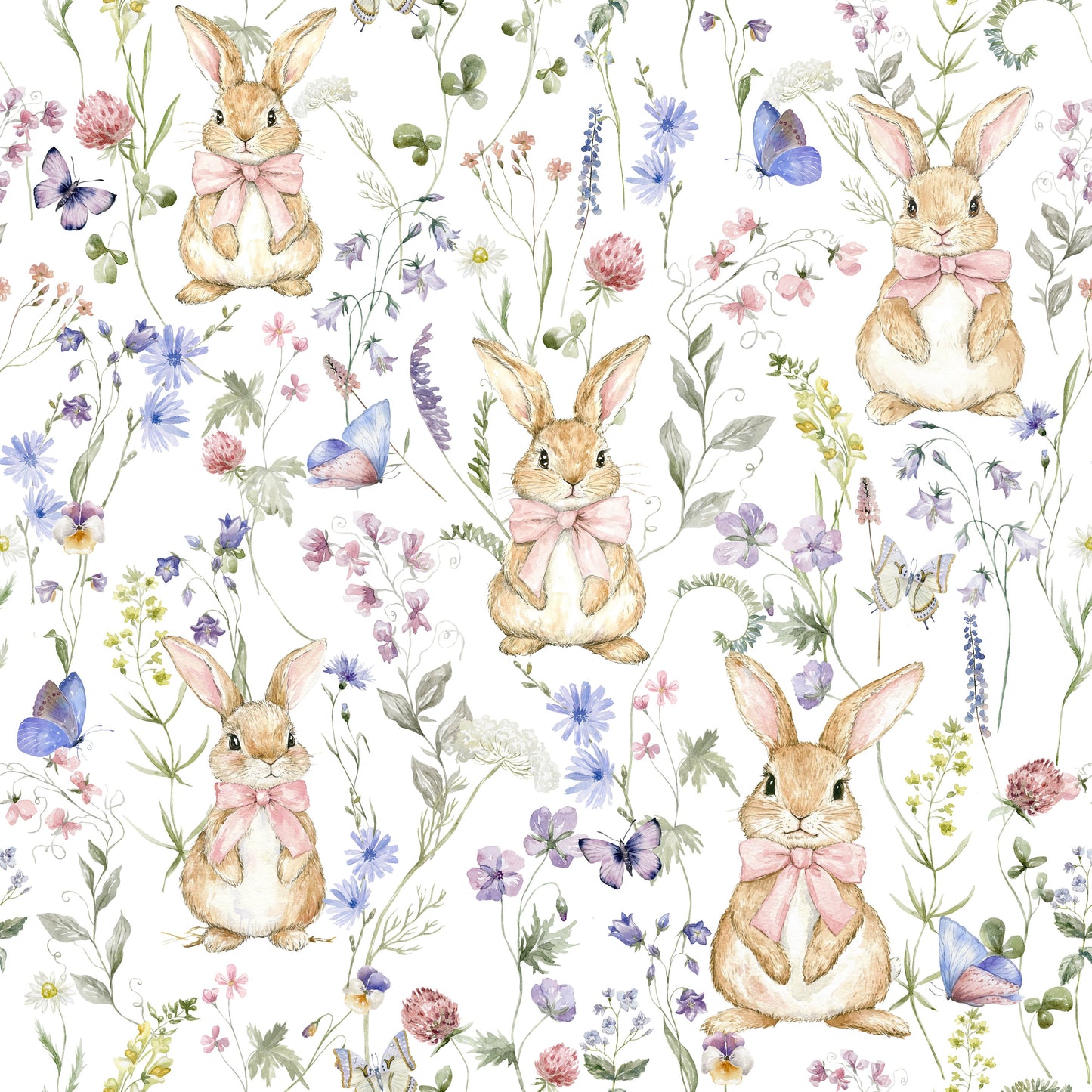 Beautiful Floral Bunny Bliss wall paper, featuring a delicate floral arrangement.