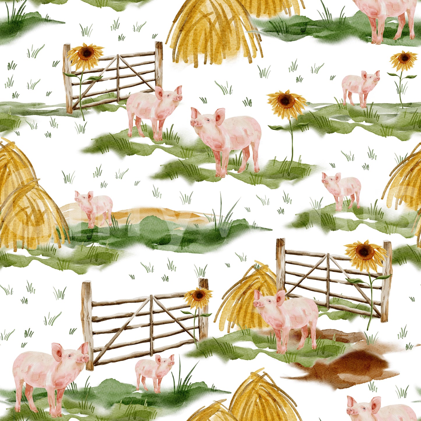Piggy Farm Watercolor Wallpaper