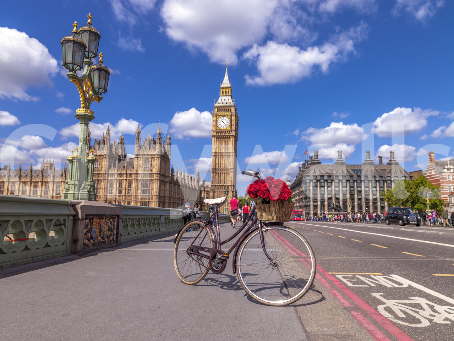 Red Blooms in London Wall Mural