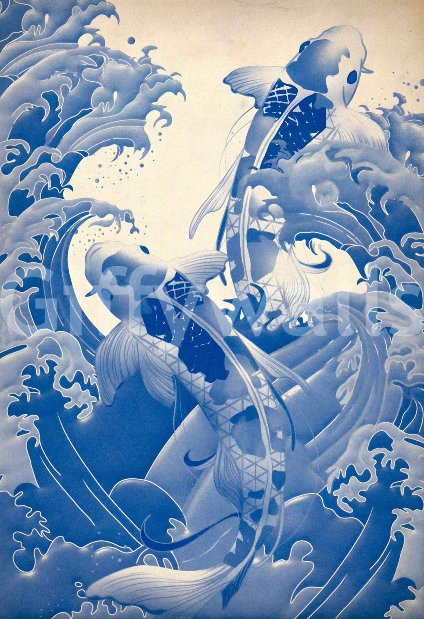 Deep Blue Koi Wall Mural