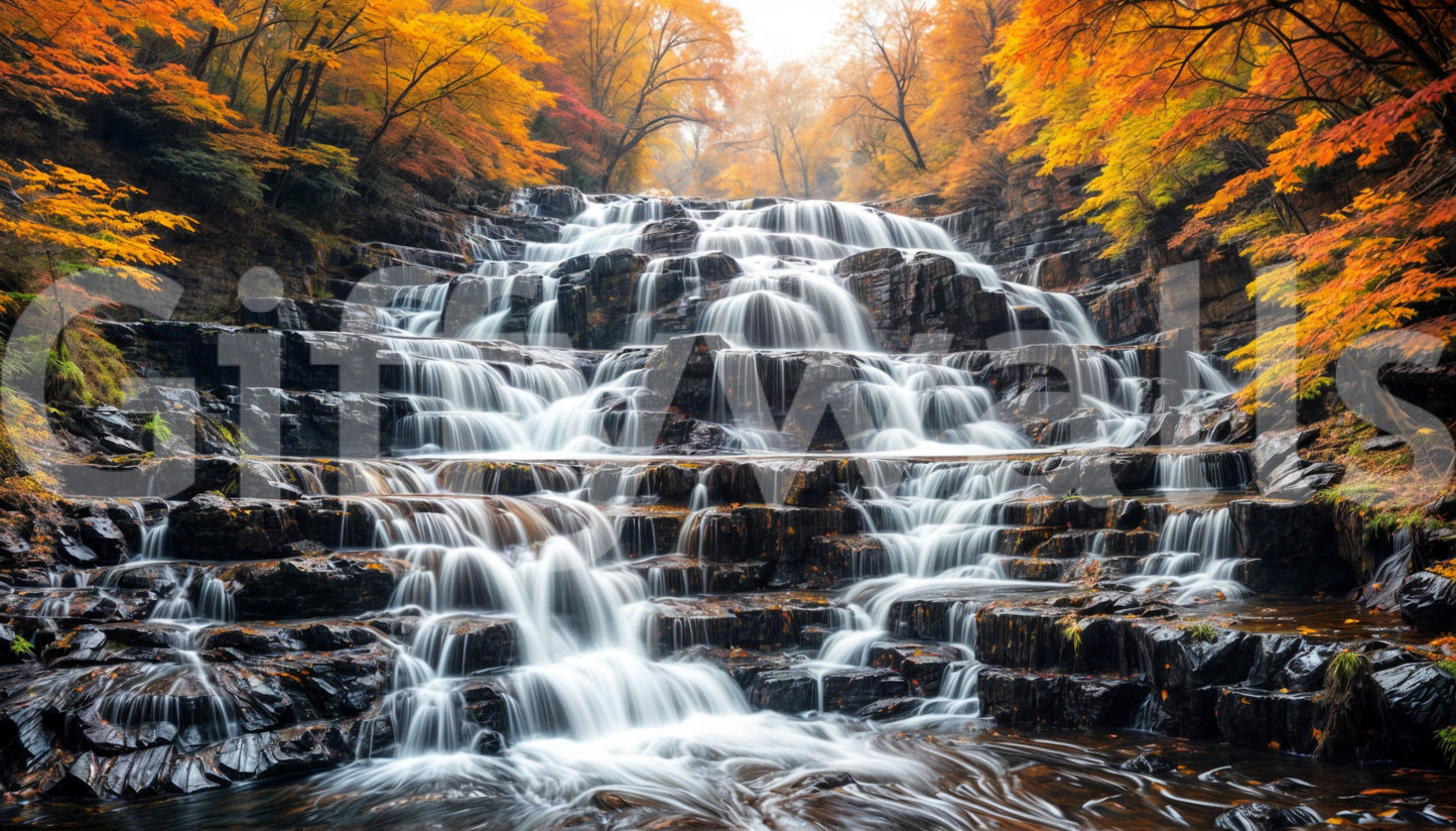 Autumn Waterfall Wall Mural