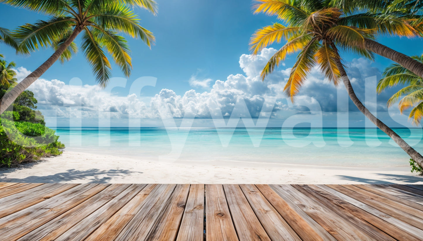 Fresque murale représentant une plage tropicale