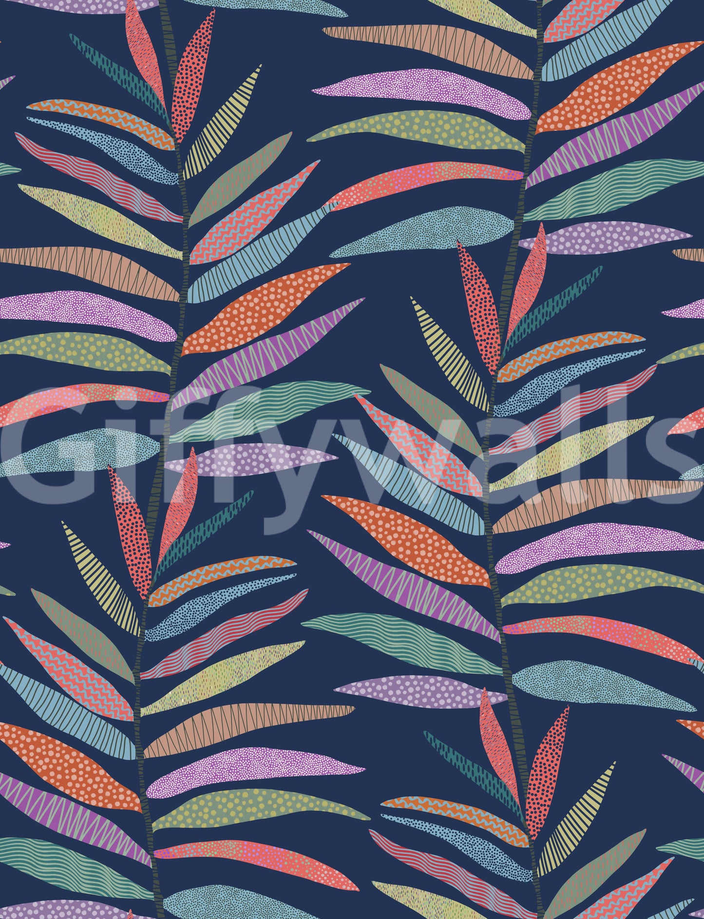 Tapete mit botanischem Rillenmuster