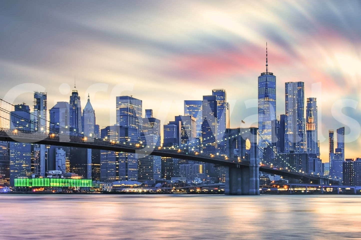 Muurschildering van de stadslichten van Manhattan