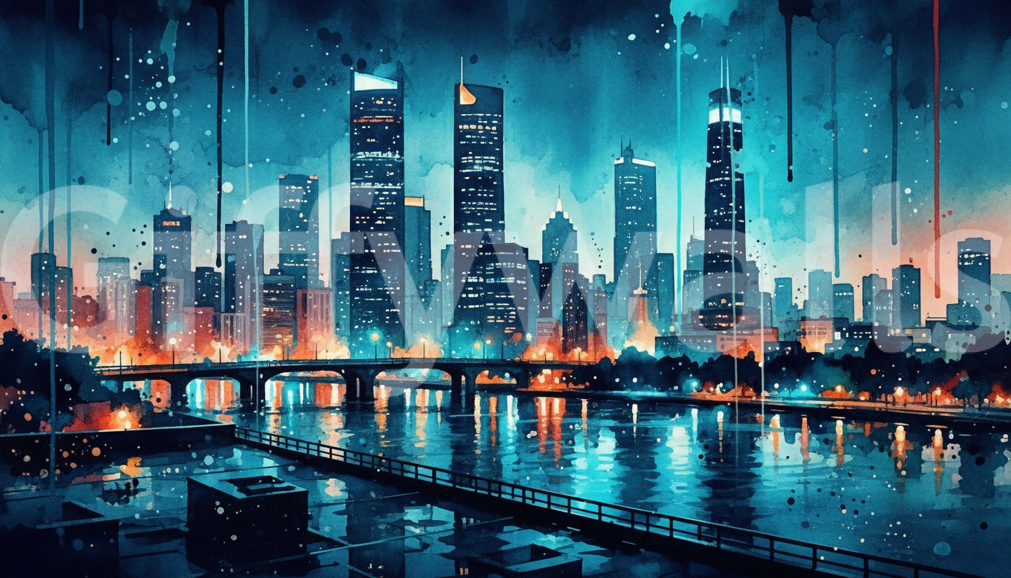 Aquarell-Stadtlandschaft-Wandbild