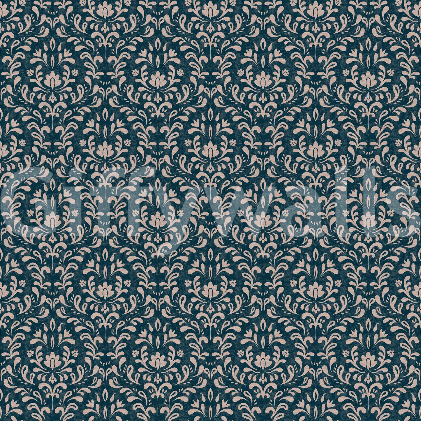 Vintage DARK BLUE DAMASK Wallpaper