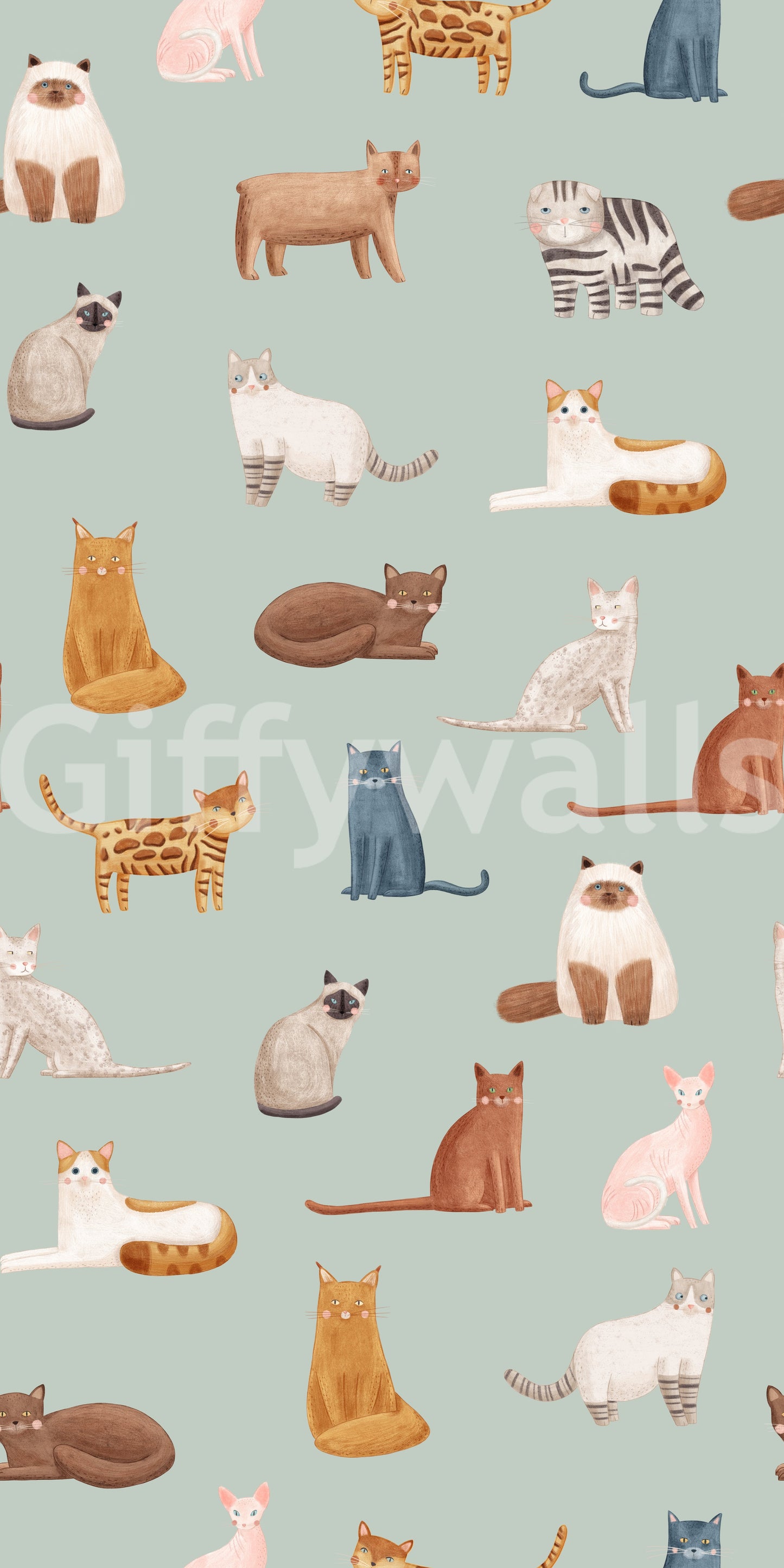 Cats on Mint Green Wallpaper