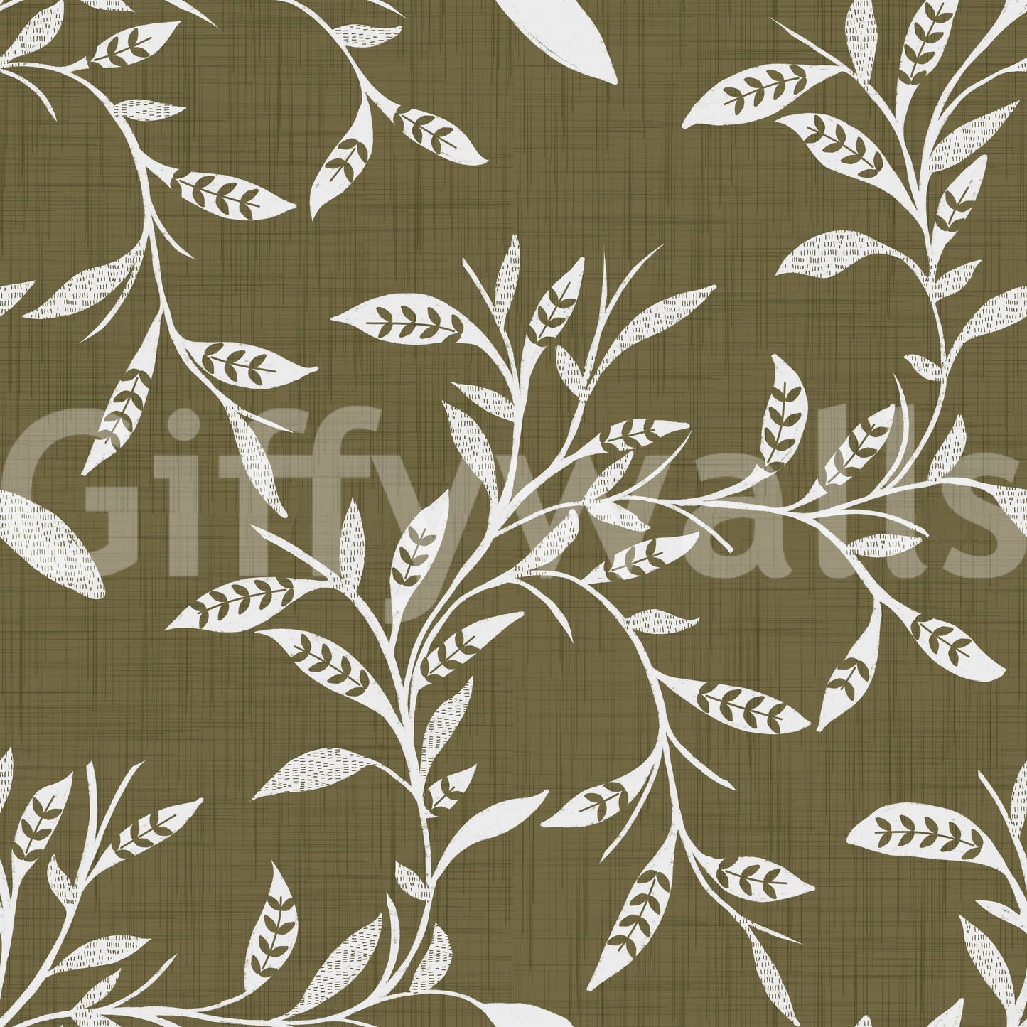 Cozy Scandi Folk Leaf Vine Earthy Olive - Craft Blender Wallpaper