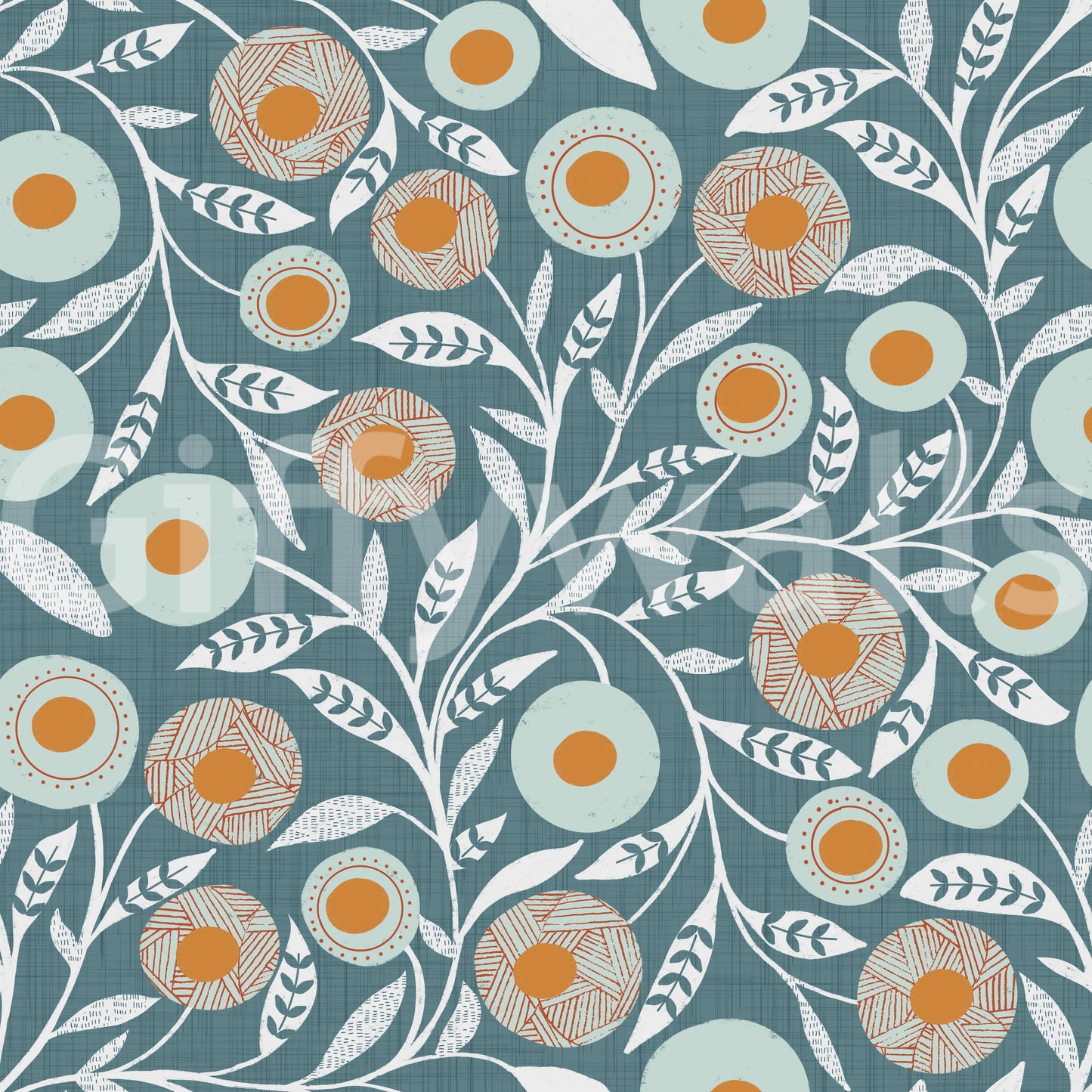 Cozy Scandi Folk Floral Nordic Blue Grey - Craft Botanical Wallpaper