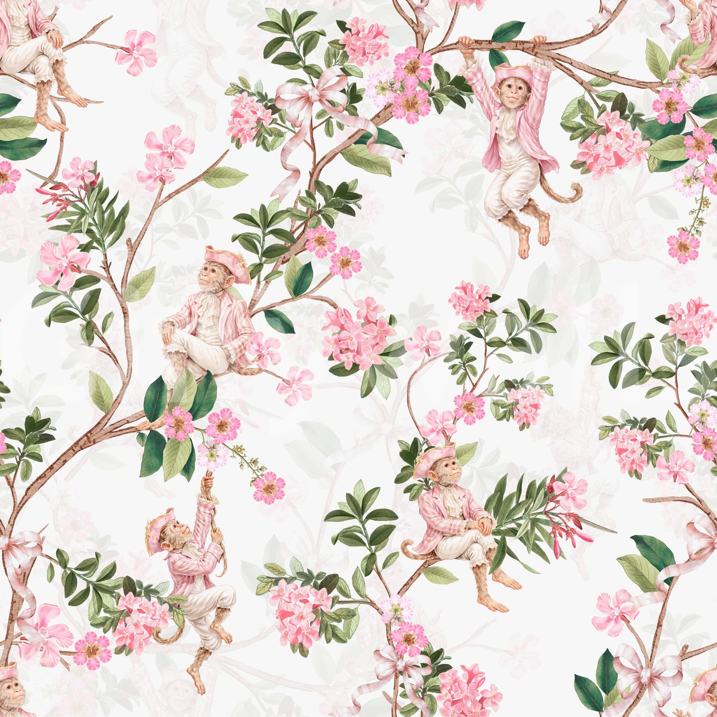 Verspielte Rokoko-Affen-Weinfest-Vintage-Aristokratische-Weinberg-Gartenparty-weiße Tapete