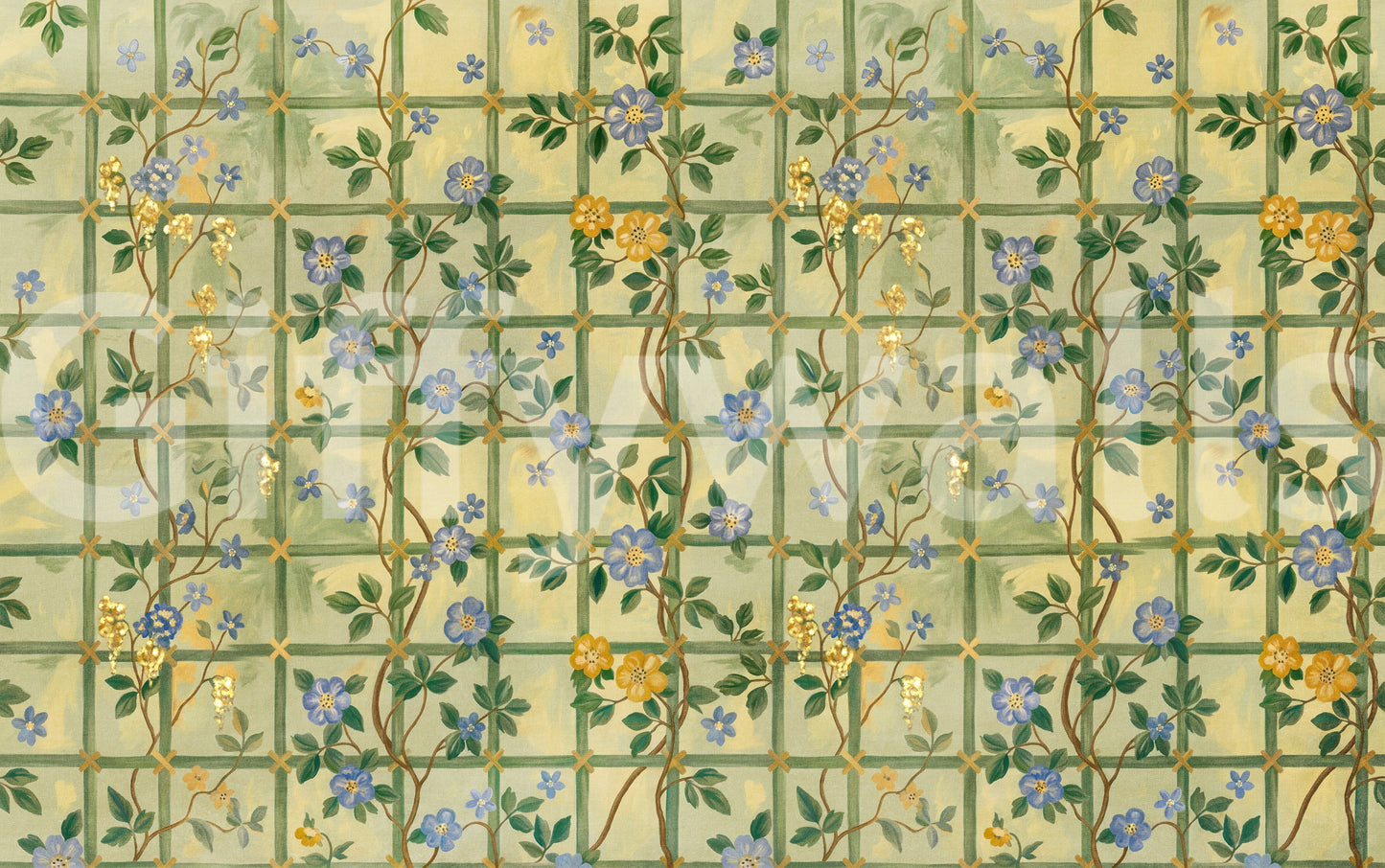 Veggmaleri med vintage-motiv i hagen, engelske roser