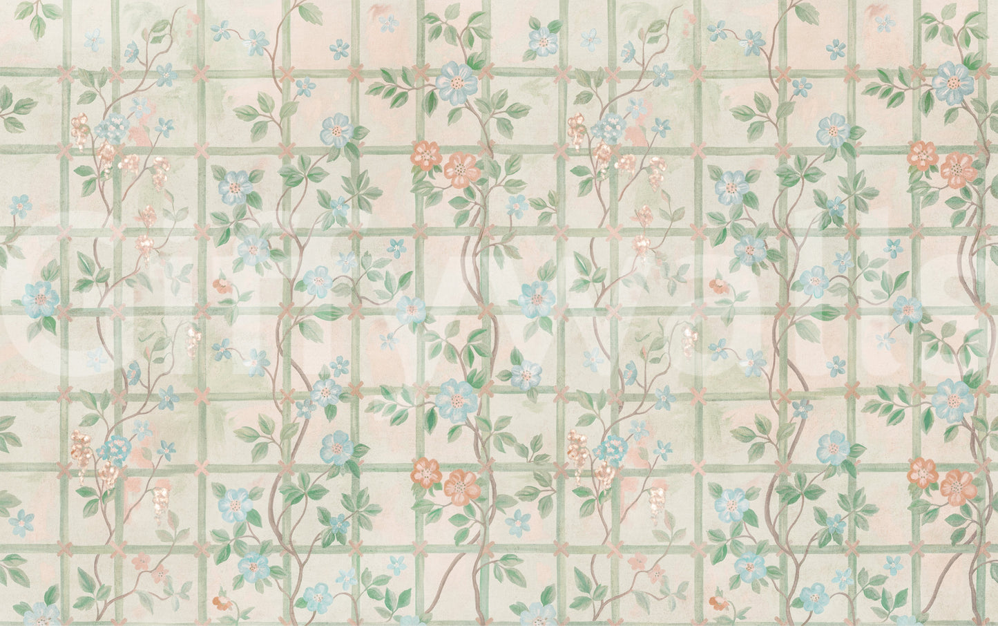 Pastel Charm Garden Engelse rozen muurschildering