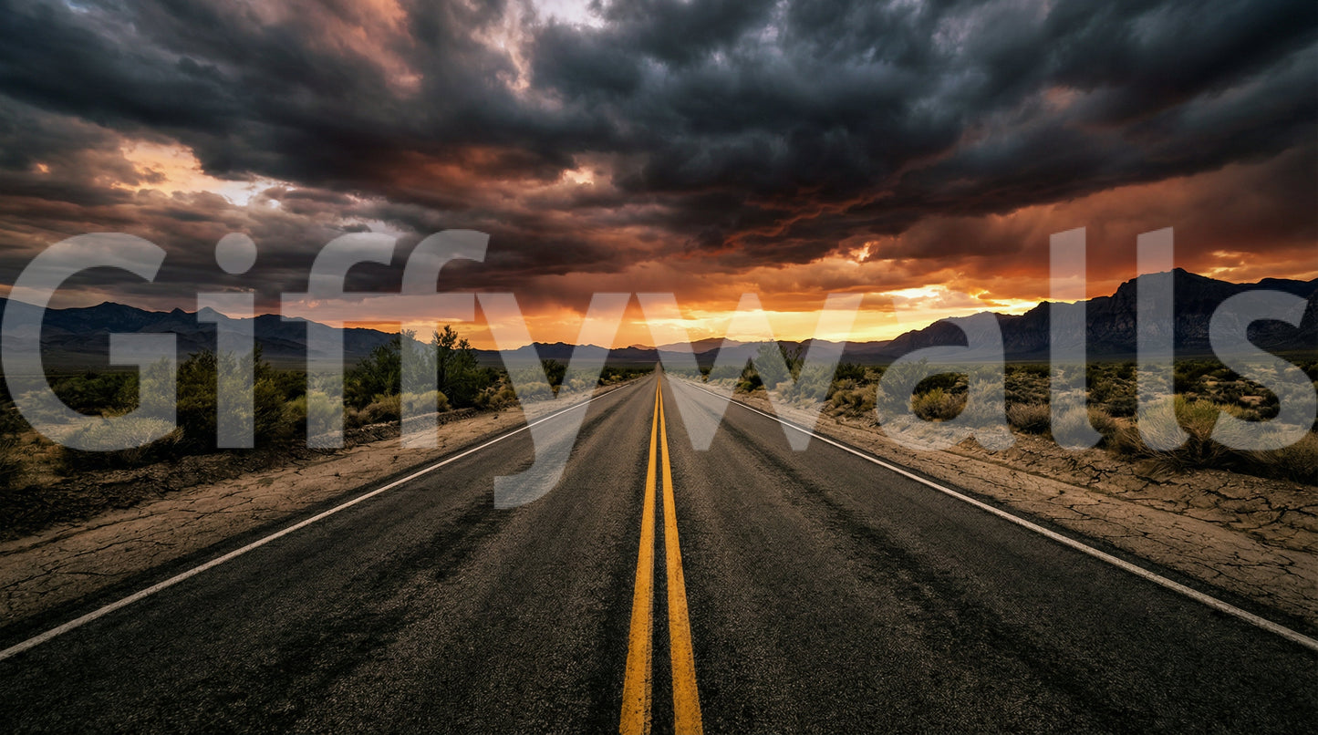 Fresque murale « Route du désert au crépuscule »