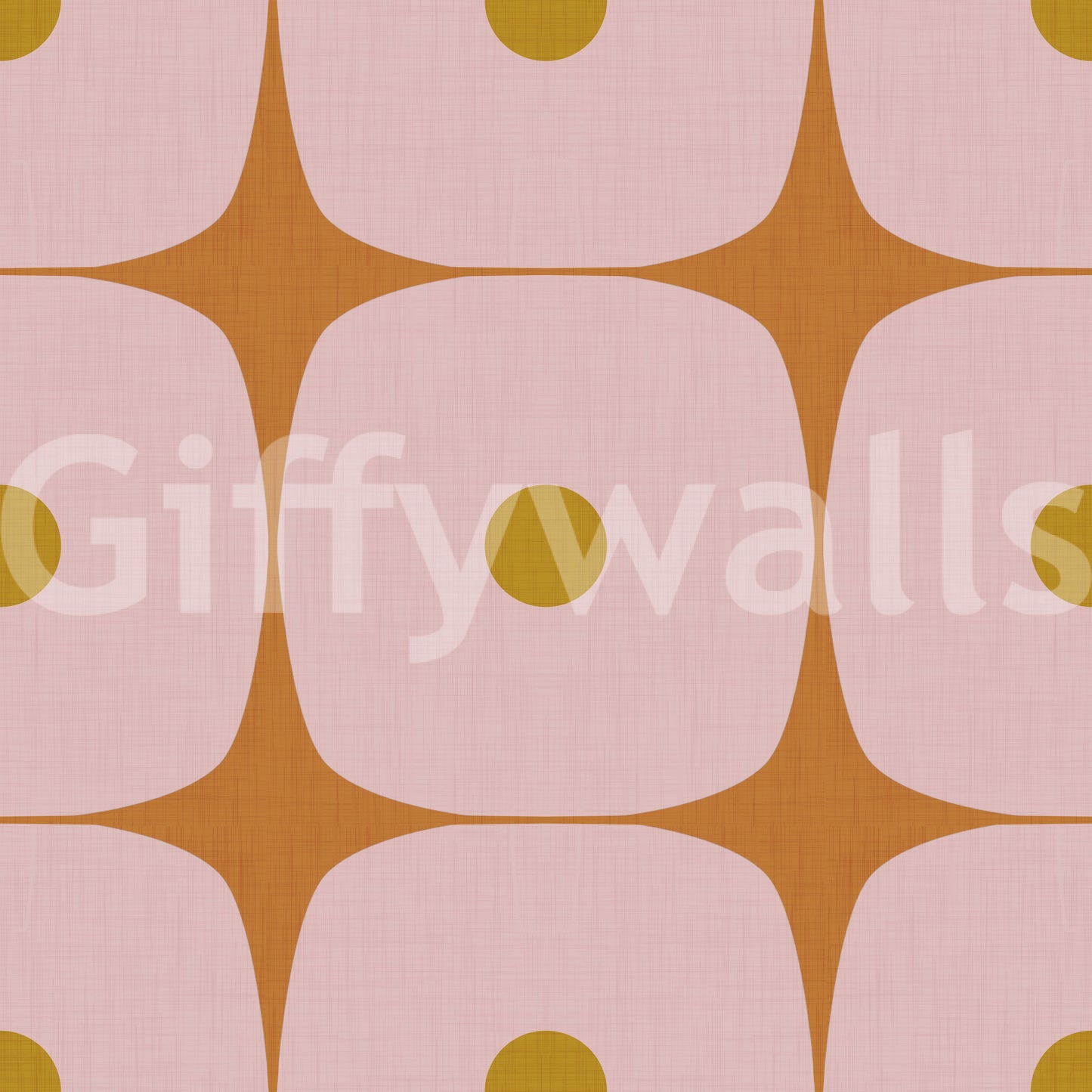 Mid Century Modern Geometric Squares with Dots Pink Mustard Terracotta Wallpaper