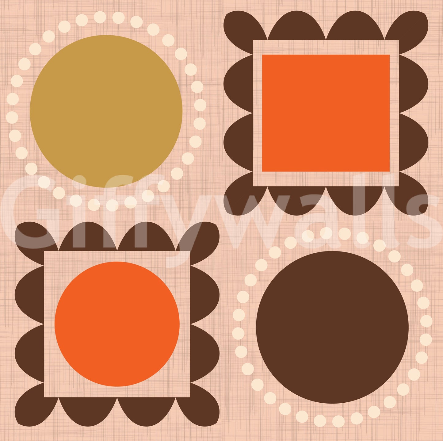 Cadres photo style Mid-Century Modern - Papier peint rose ocre terre cuite