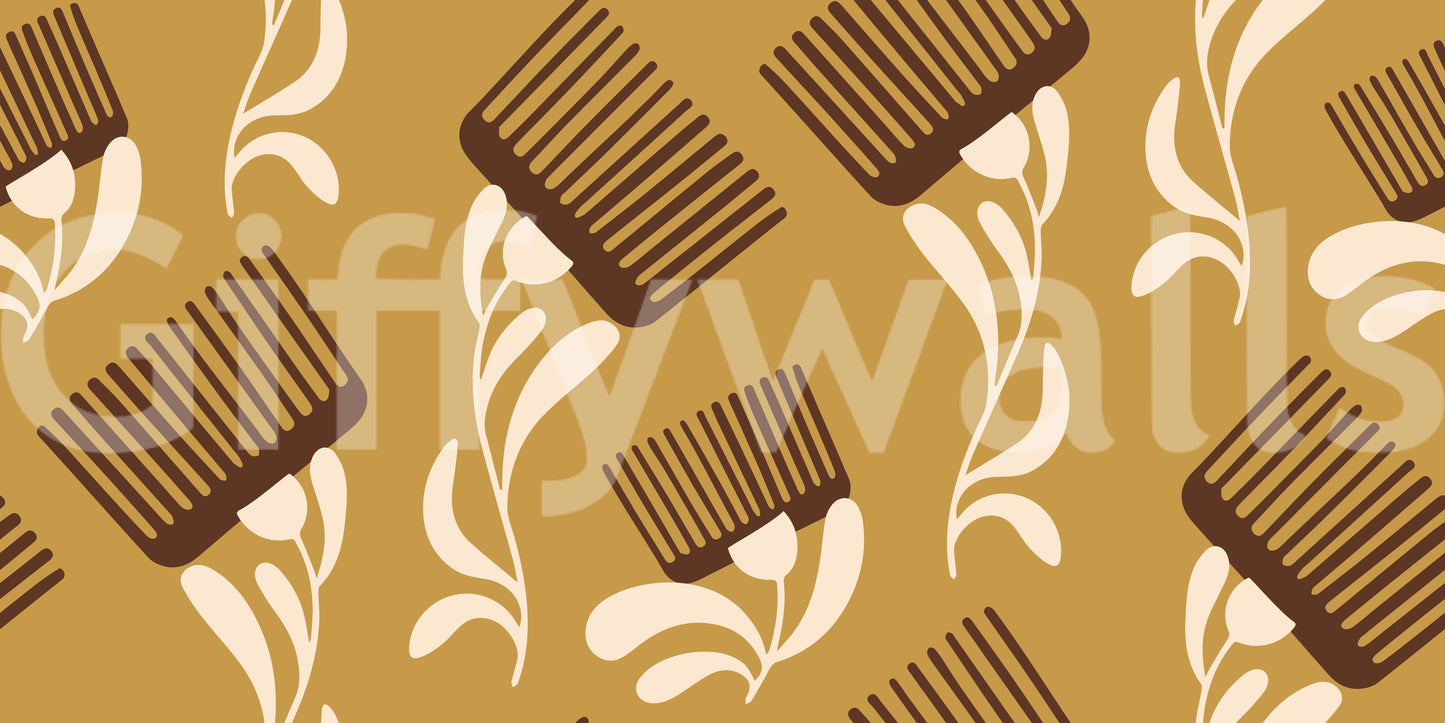 Papier peint Mid Mod Wildflower Comb - Beige Ocre