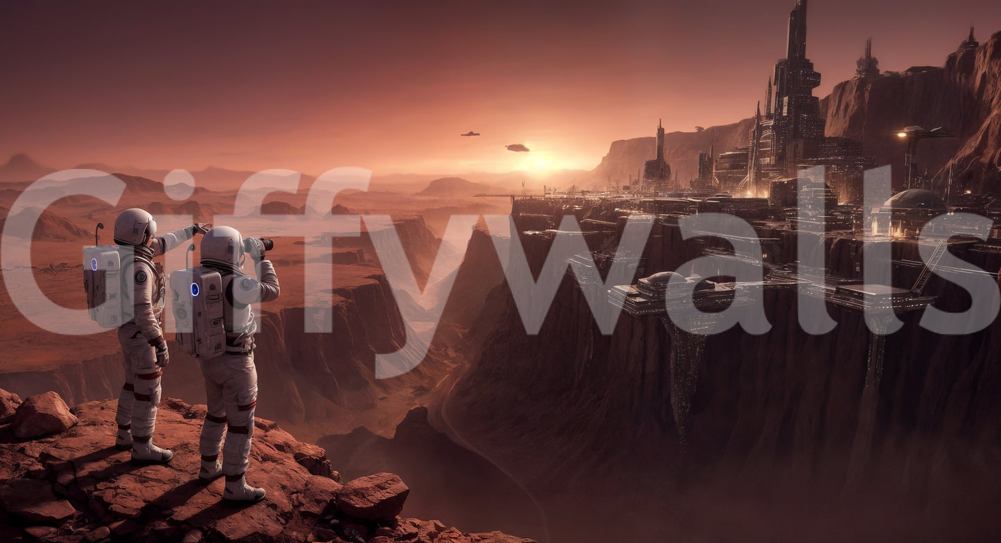 Fresque murale représentant une vue de la colonie martienne