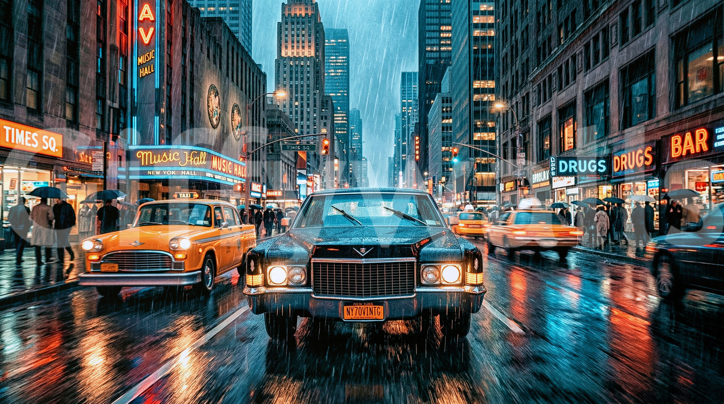 Neon Rain in the City Wall Mural