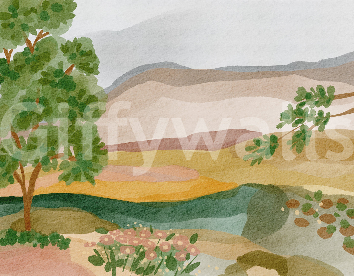 Painted Hillside Calm Wall Mural