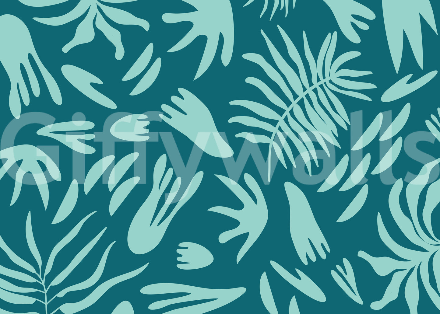 Aqua Leaf Abstract Wall Mural