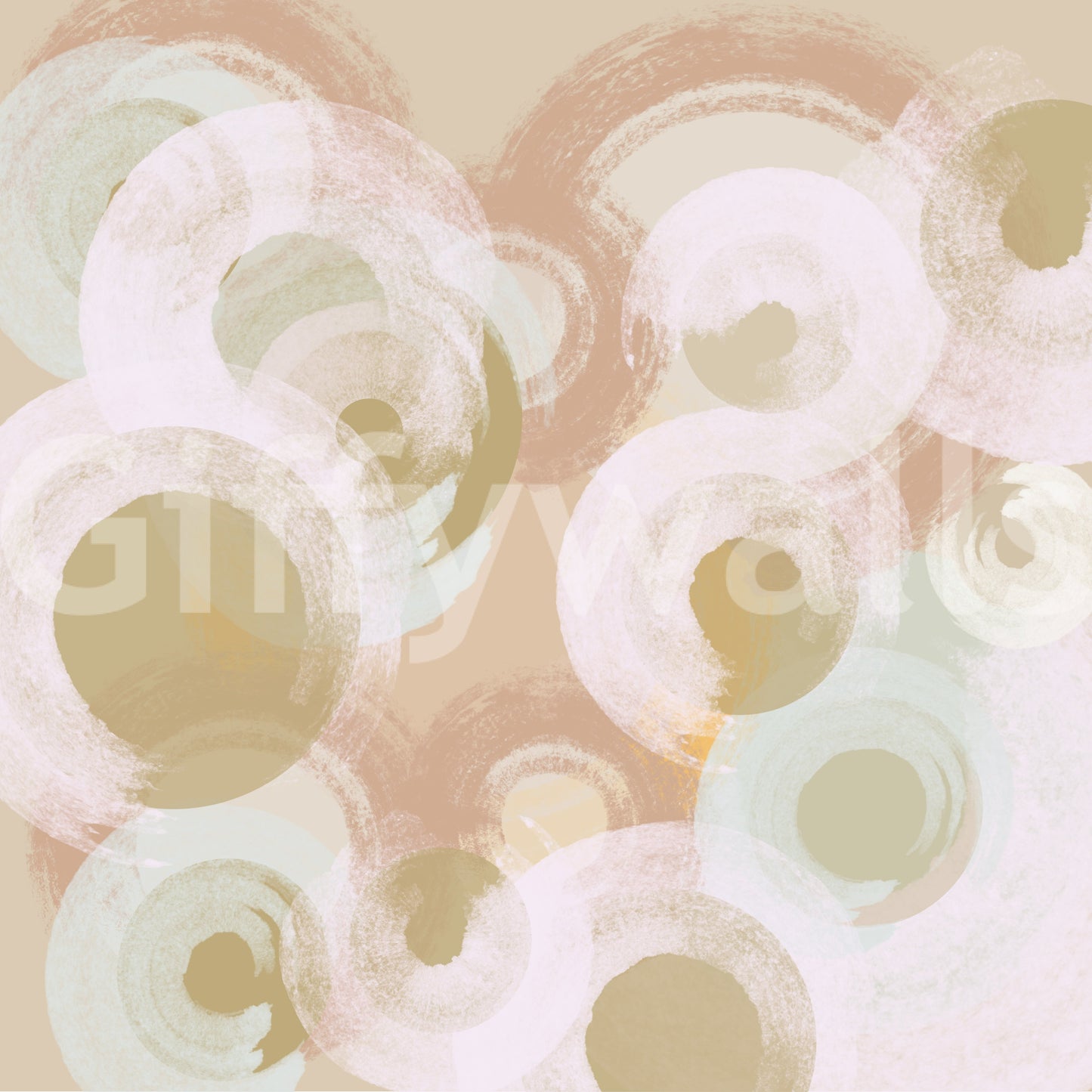 Soft tone wall mural with overlapping ovals and textured finish