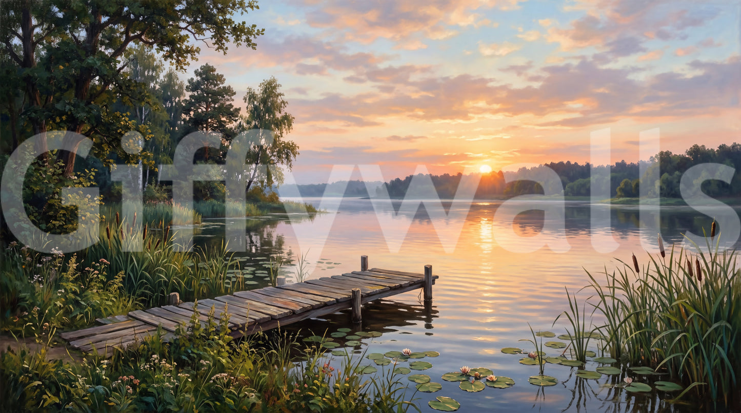Golden Hour Lake Serenity Wall Mural