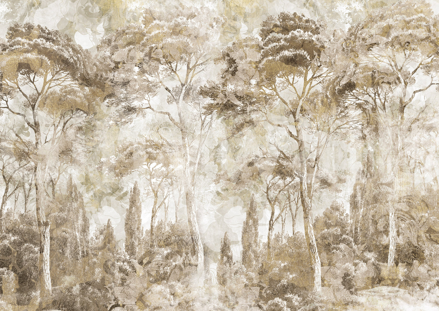Antique Woodland Landscape wall mural with muted natural composition