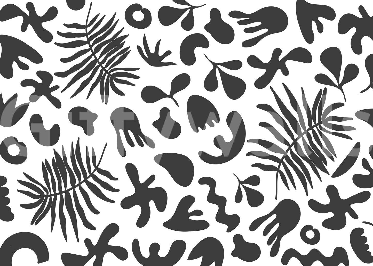 Modern Abstract Organic Foliage mural with crisp contrast detail