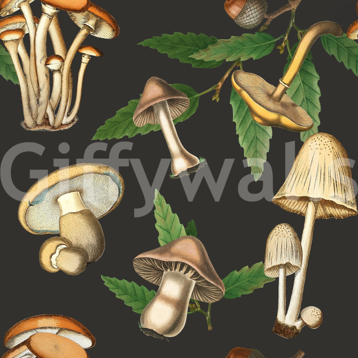 Patrón de hongos del bosque vintage Wallpaper