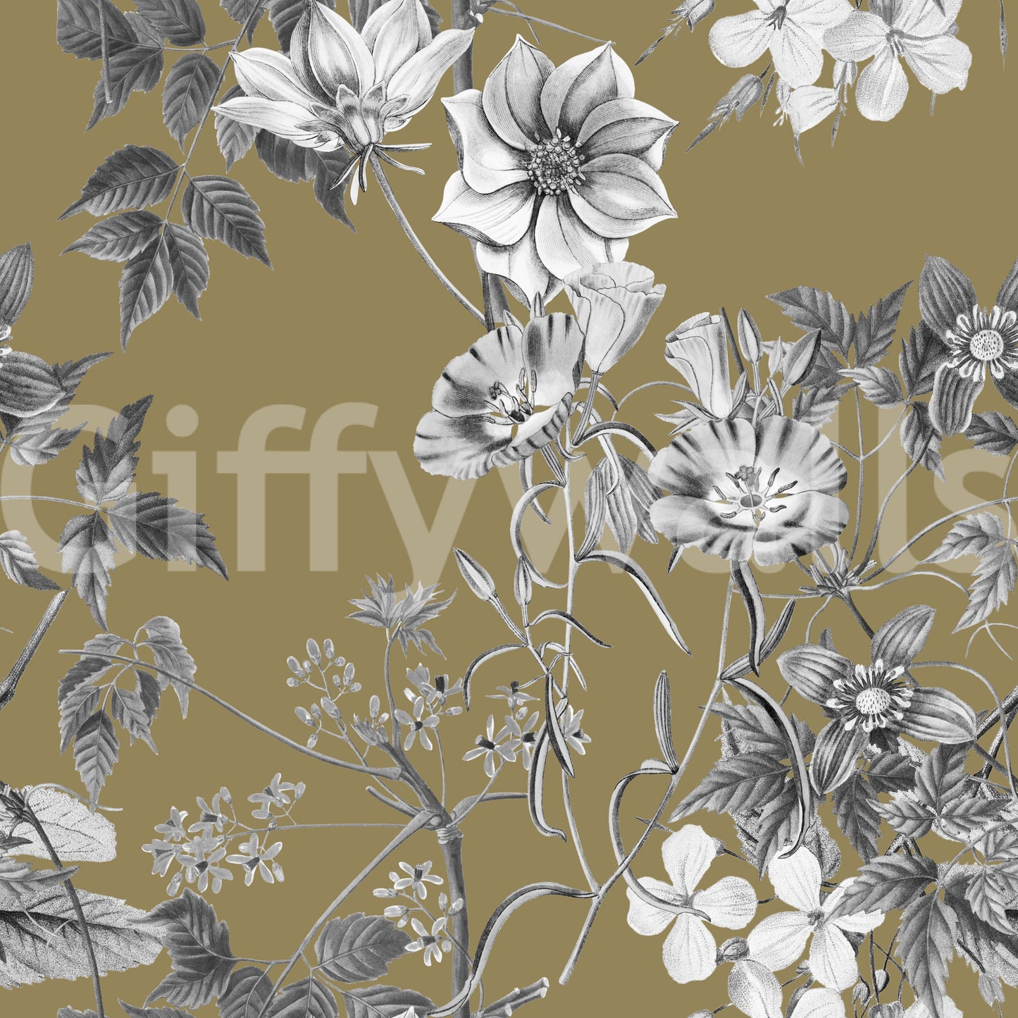 Papier peint Gravures botaniques dorées