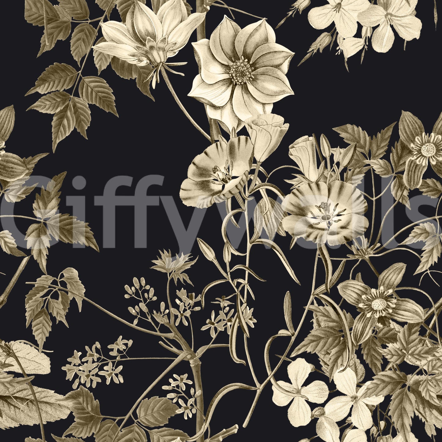 Papier peint Élégance botanique noire