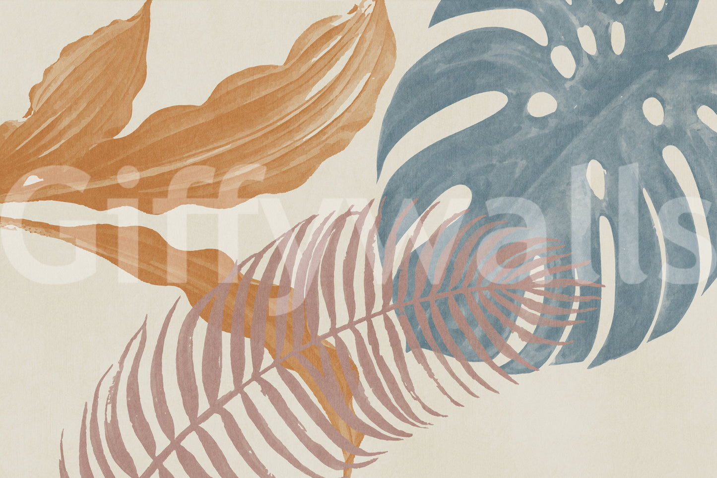 Papier peint mural feuilles tropicales délavées