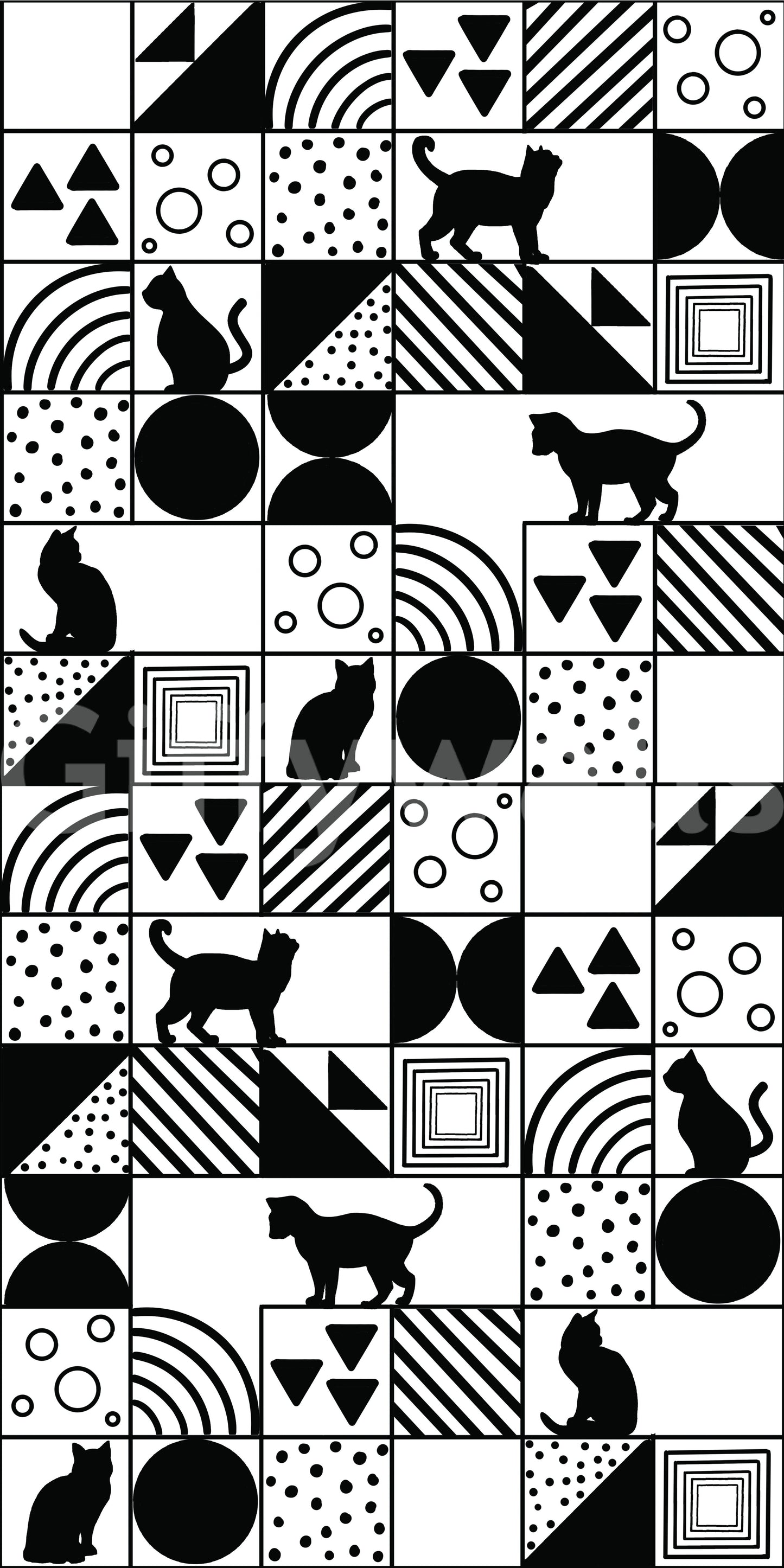 Sharp mono palette running through Cat Maze wallpaper backdrop