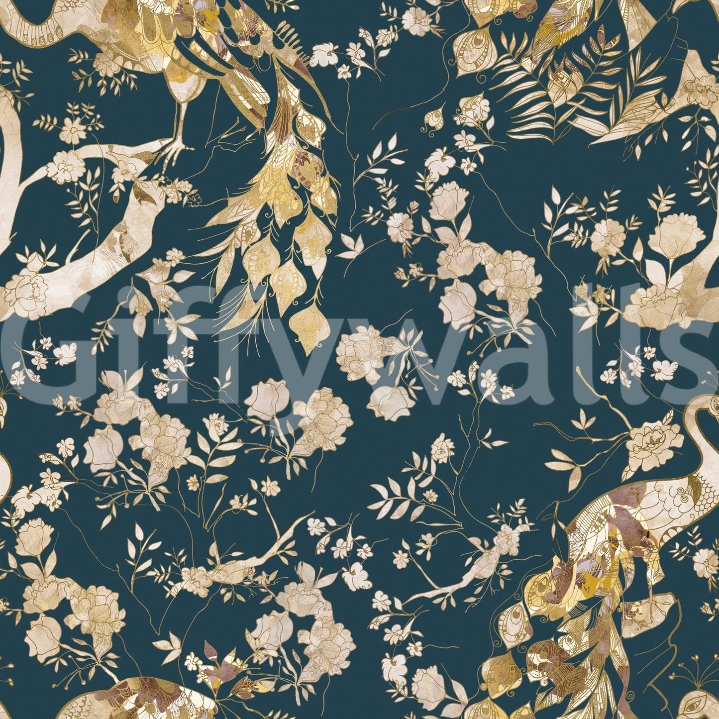 Papier peint oiseau bleu marine foncé