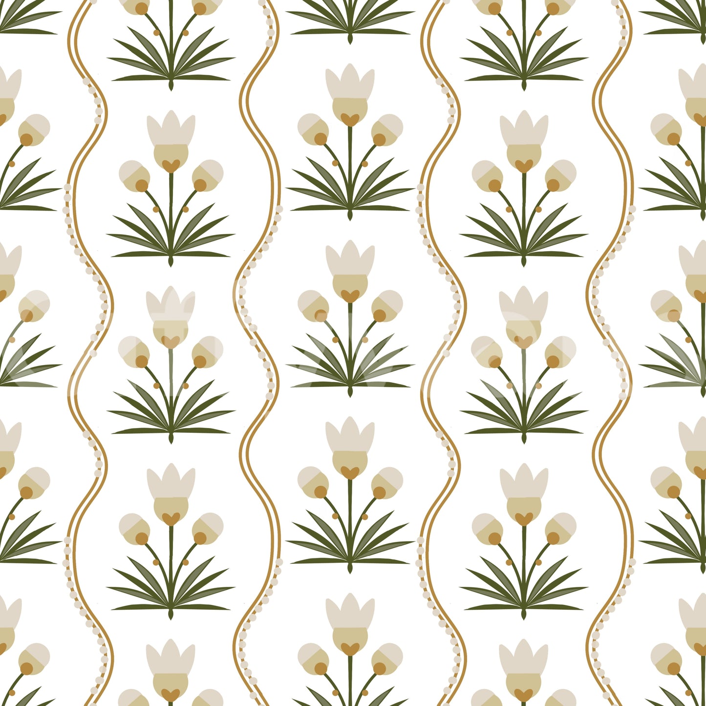 Papel pintado floral simétrico minimalista blanco Earthen Floral Grace