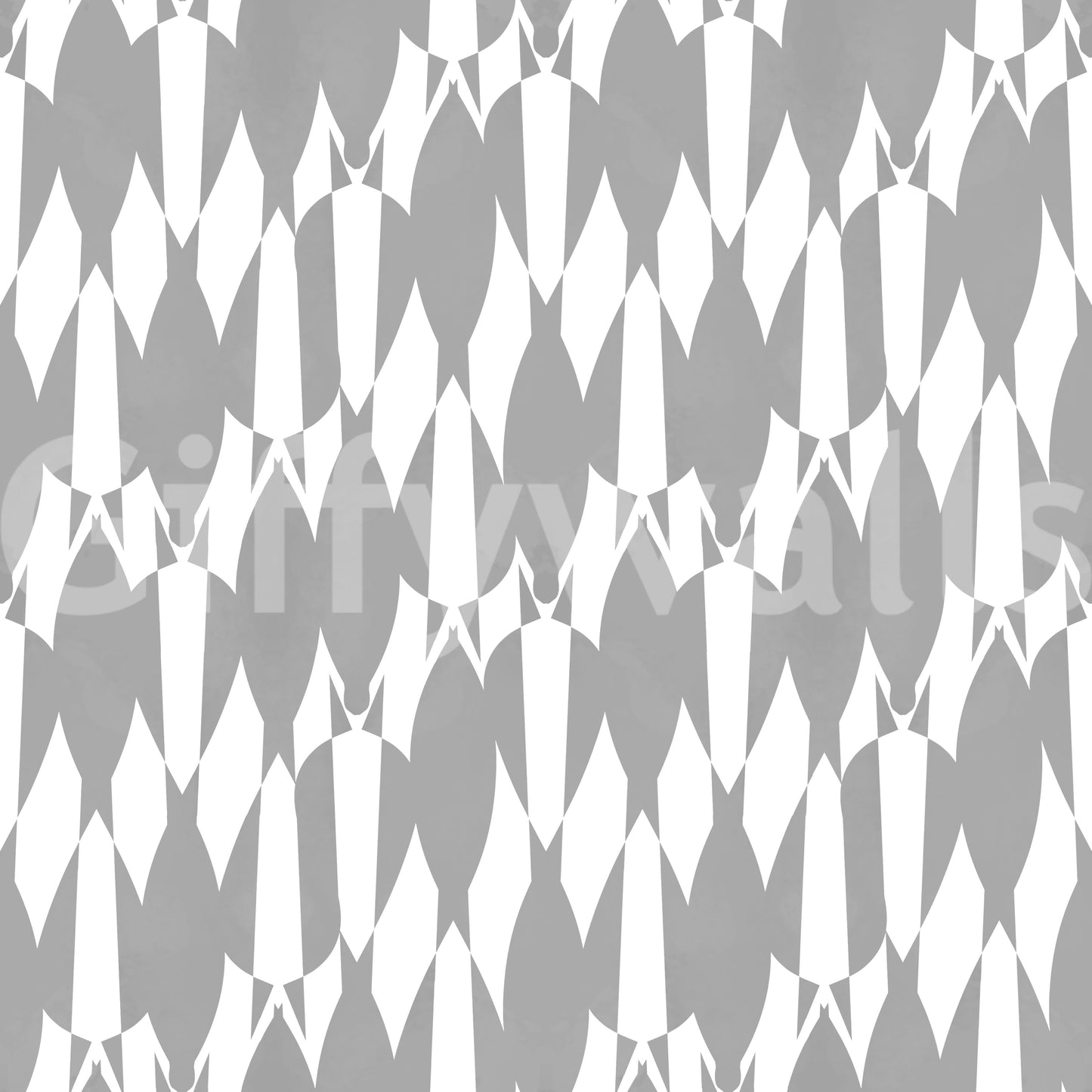Repeating teardrop motif wallpaper in a clean gray and white palette