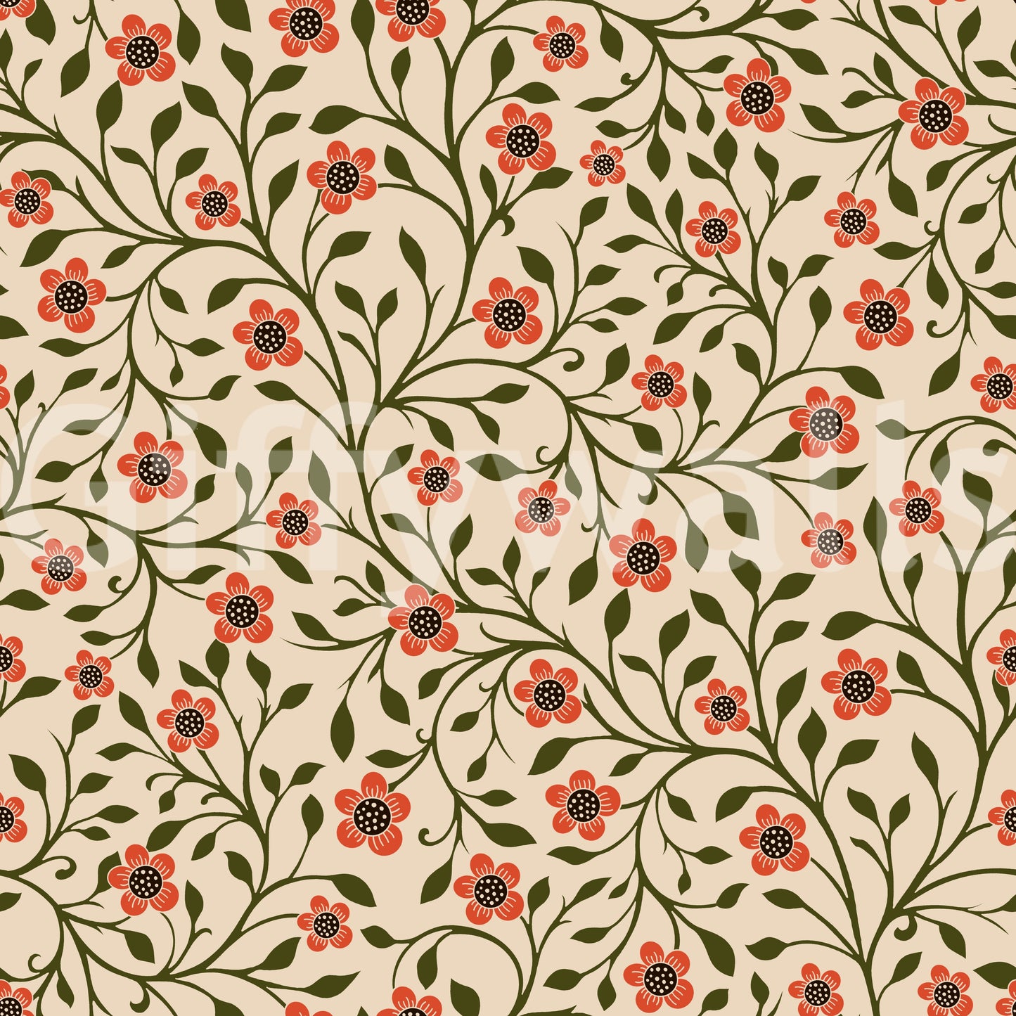 Warm Folk Floral Vines Wallpaper