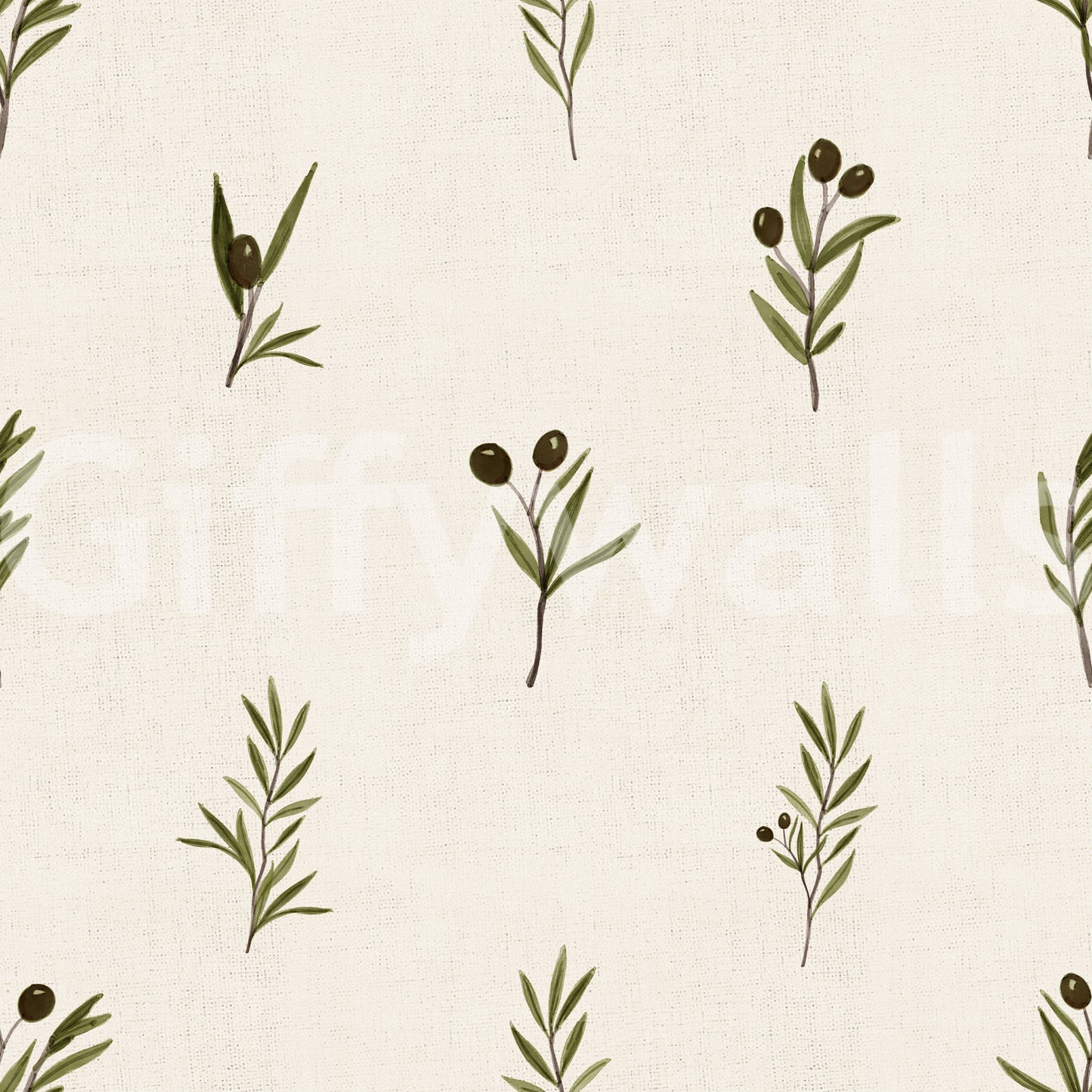 Toskana-Olivenzweige auf Leinwand-Tapete