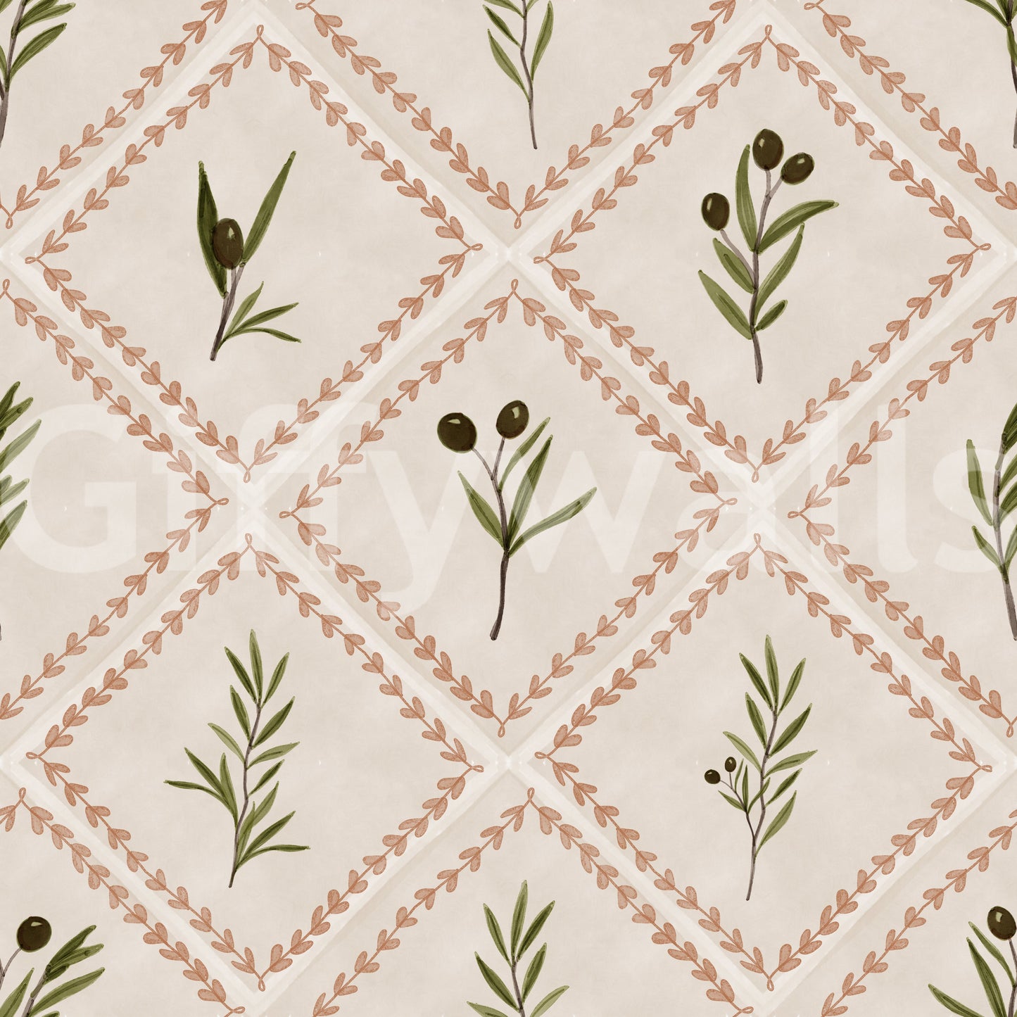 Toskana Oliven Dekorierte Fliesen Tapete