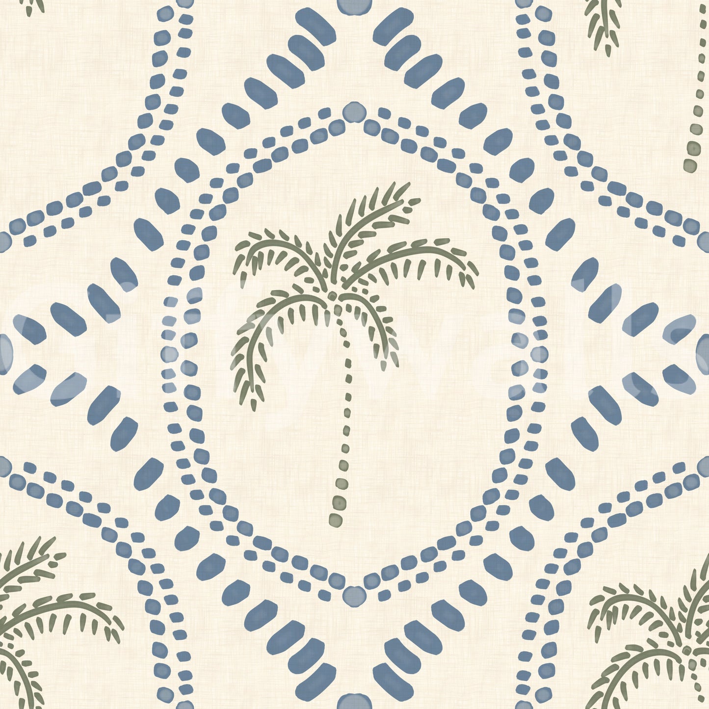 Beachy Boho Palmeoase Skiferblåt Tapet