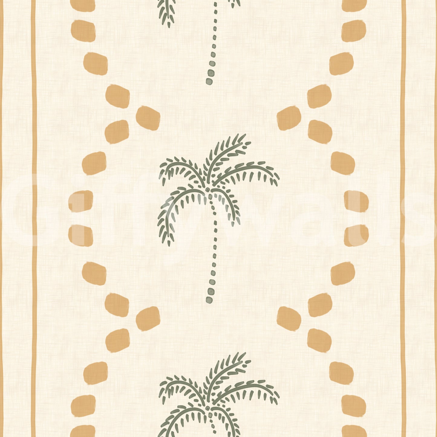 Papel Tapiz de Rayas Decorativas con Palmeras Tropicales Arena