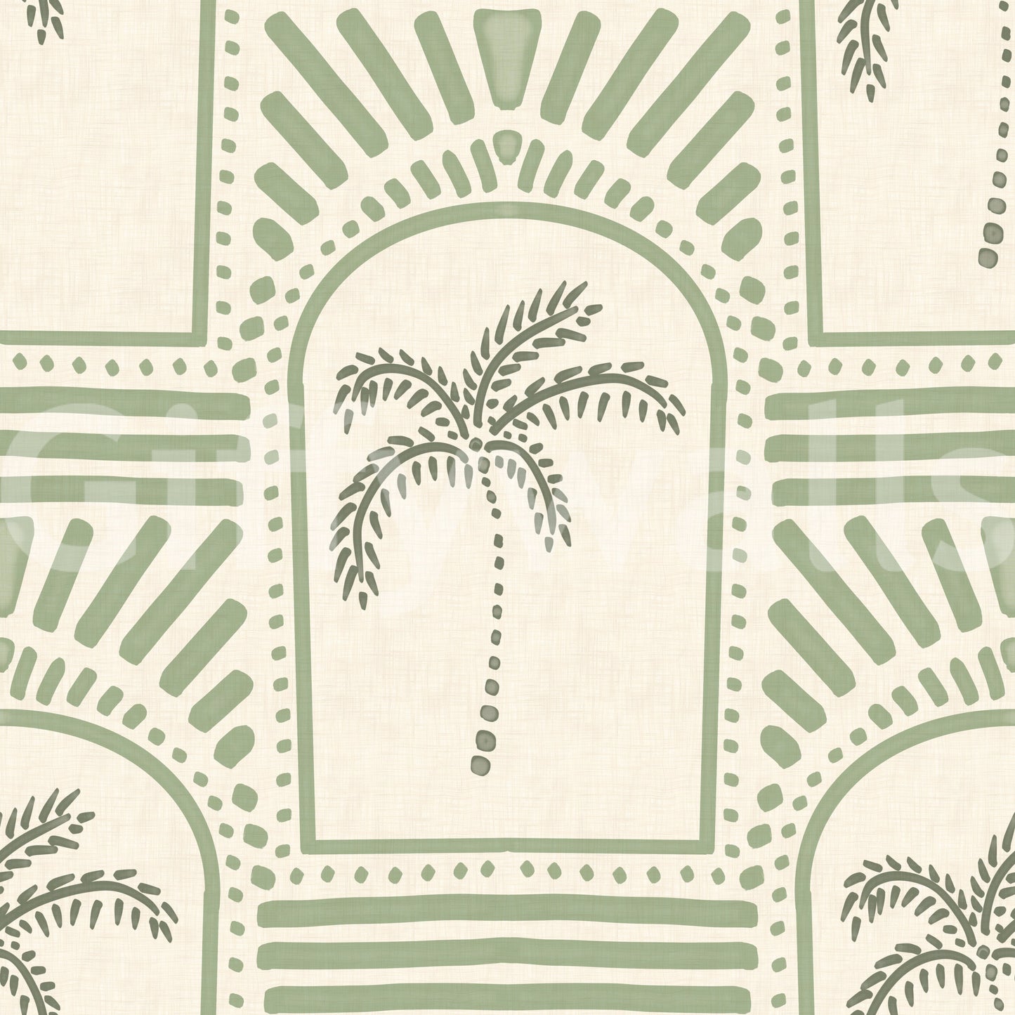 Tropical Palm Art Deco Archways Costal Green Wallpaper