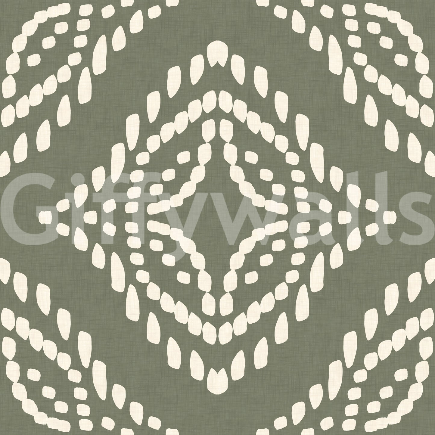 Blocktryck Ornament Palm Grön Canvas Tapet