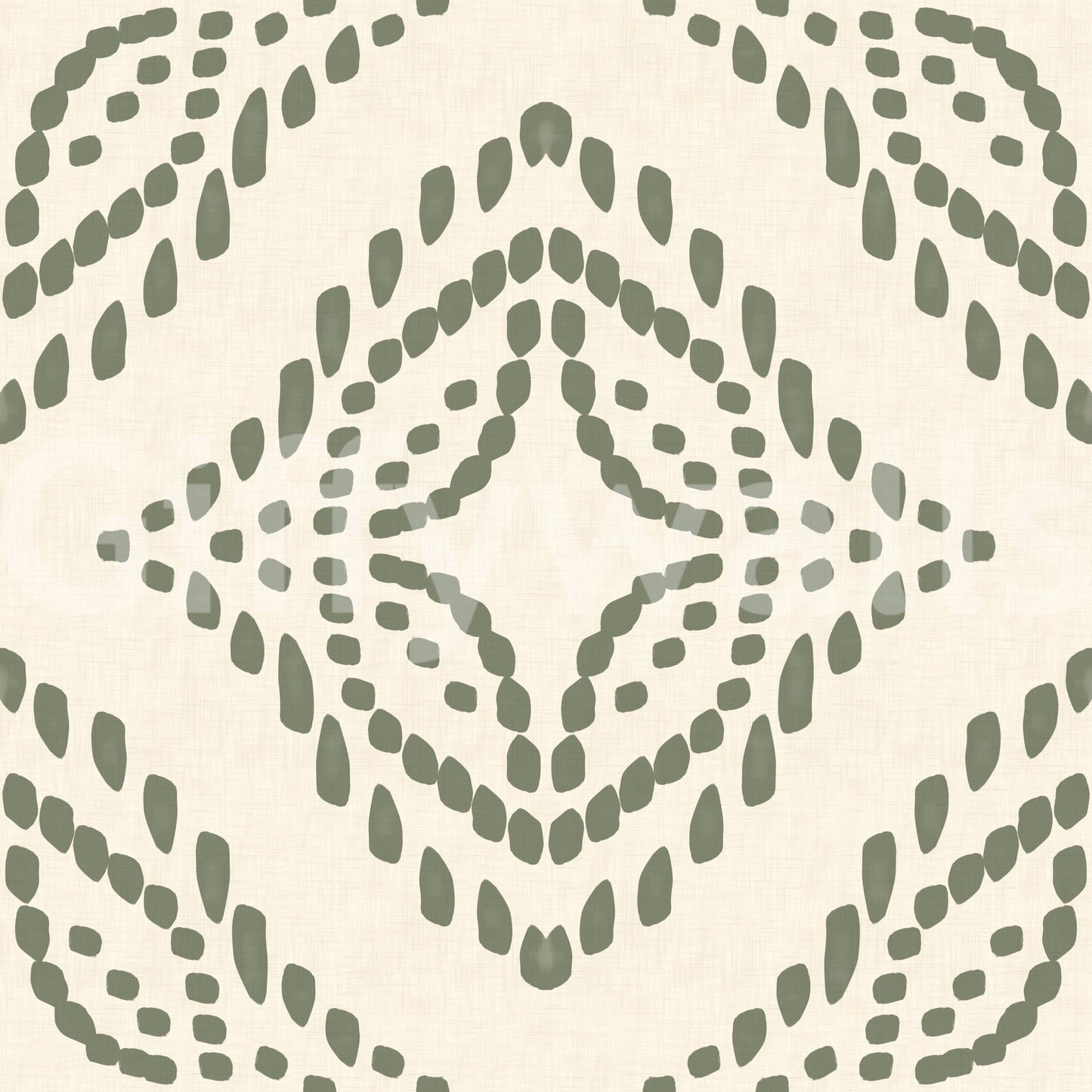 Blockdruck Ornament Palmen Grün Tapete